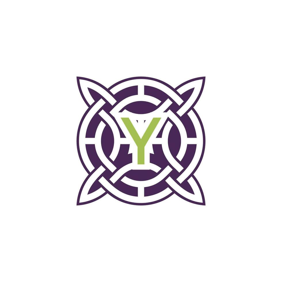 Initial letter Y intersection pattern frame Celtic knot logo vector