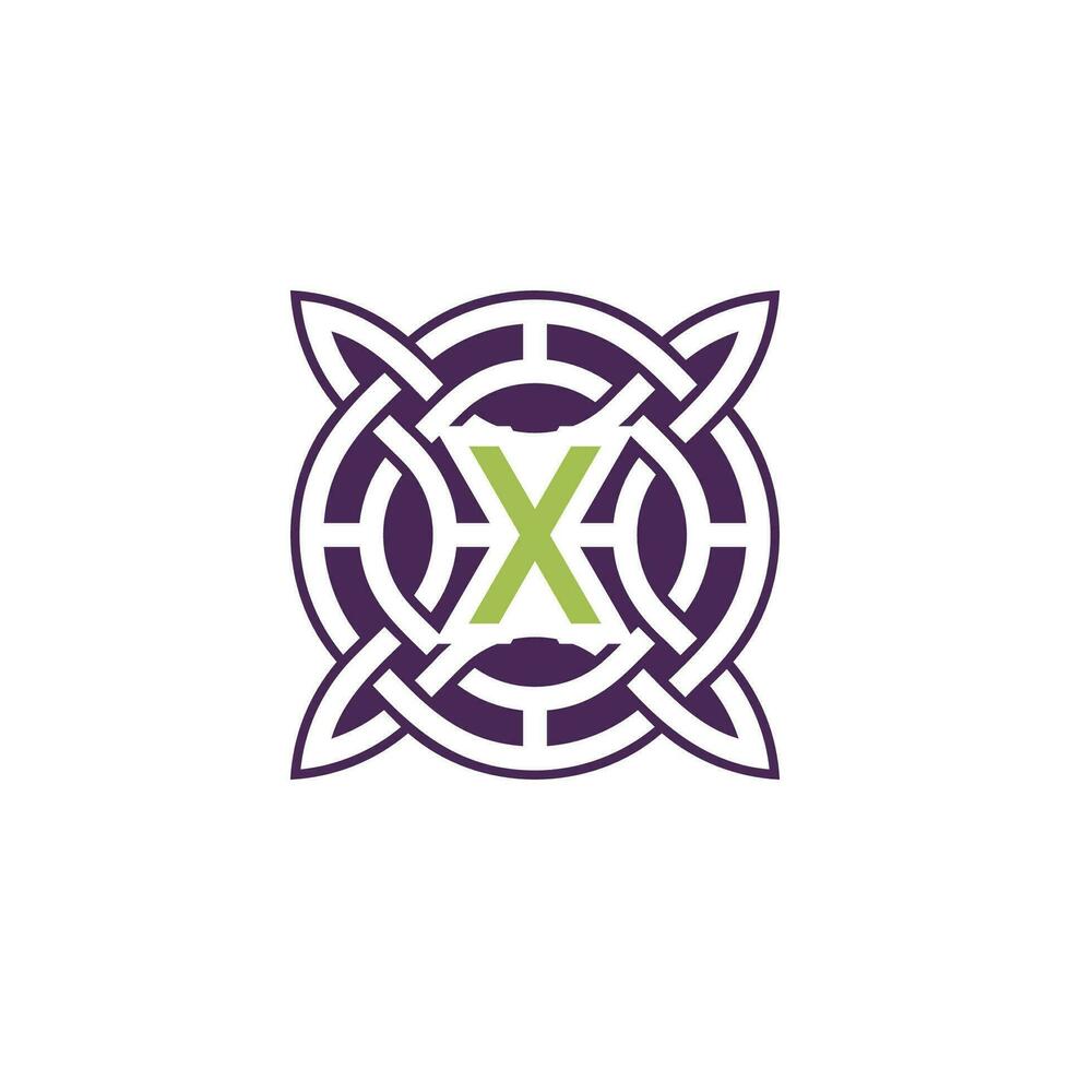 Initial letter X intersection pattern frame Celtic knot logo vector
