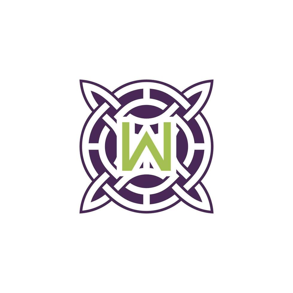 Initial letter W intersection pattern frame Celtic knot logo vector