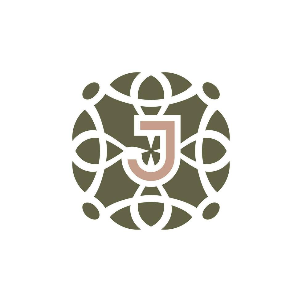 Initial letter J ornamental elegant pattern emblem frame logo vector