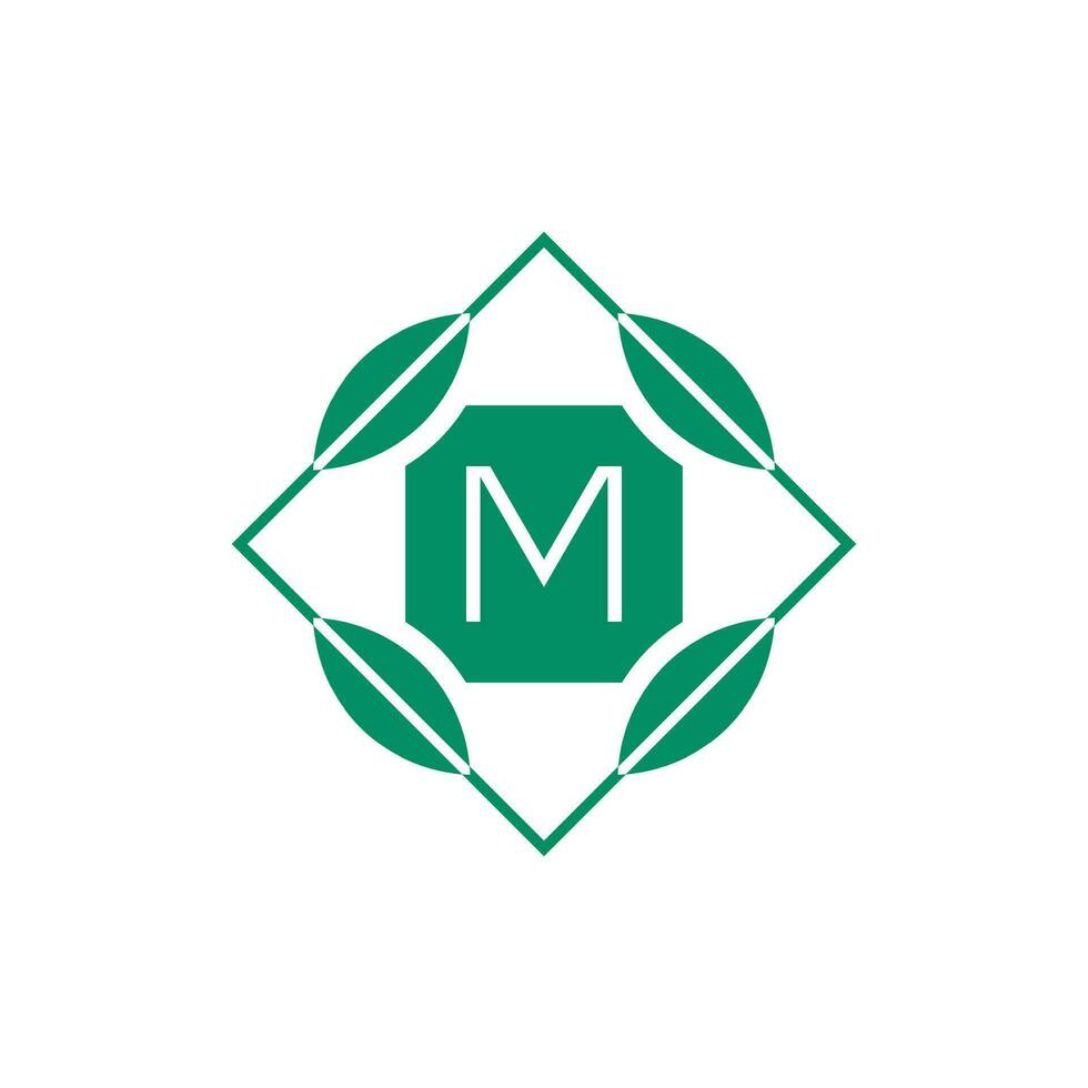 Initial letter M nature leaf emblem logo vector