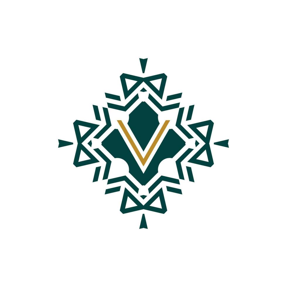 Initial letter V abstract antique pattern emblem decorative logo vector