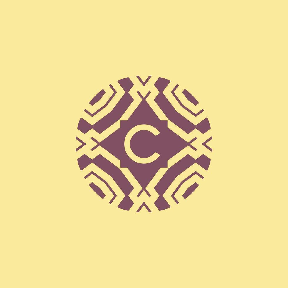 Initial letter C circle frame unique tribe pattern logo vector
