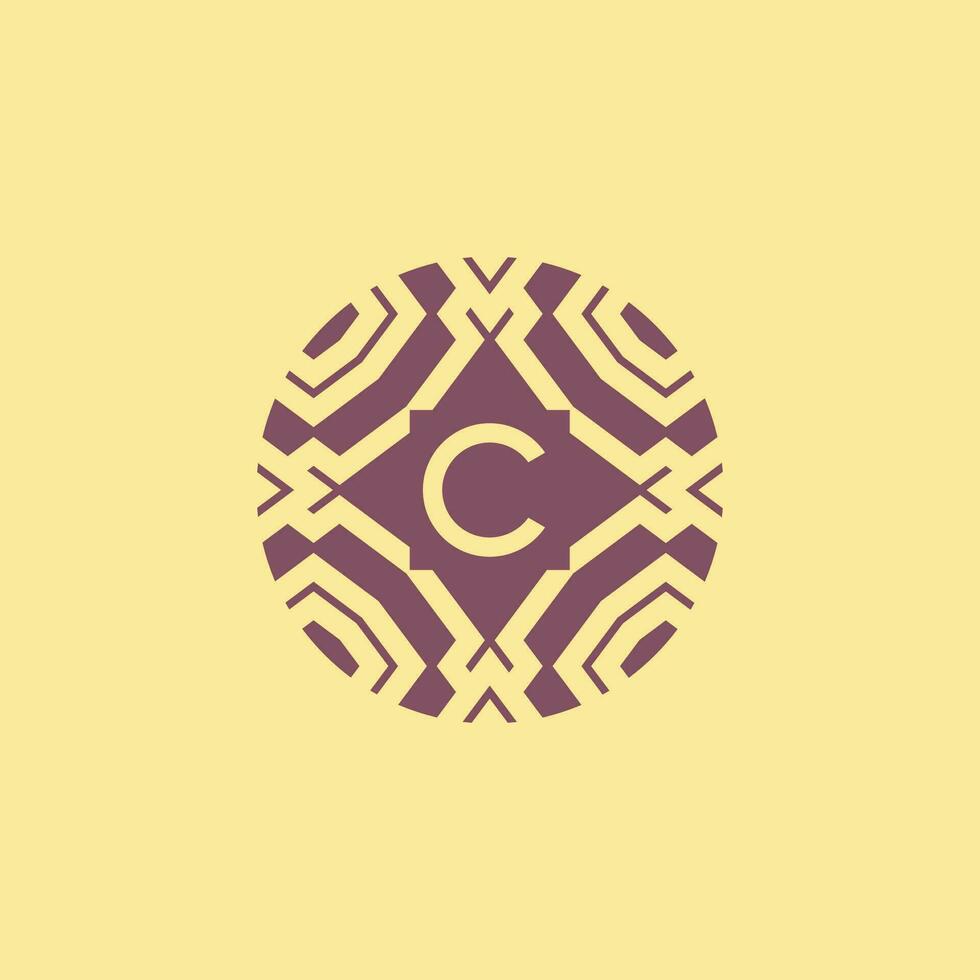 Initial letter C circle frame unique tribe pattern logo vector