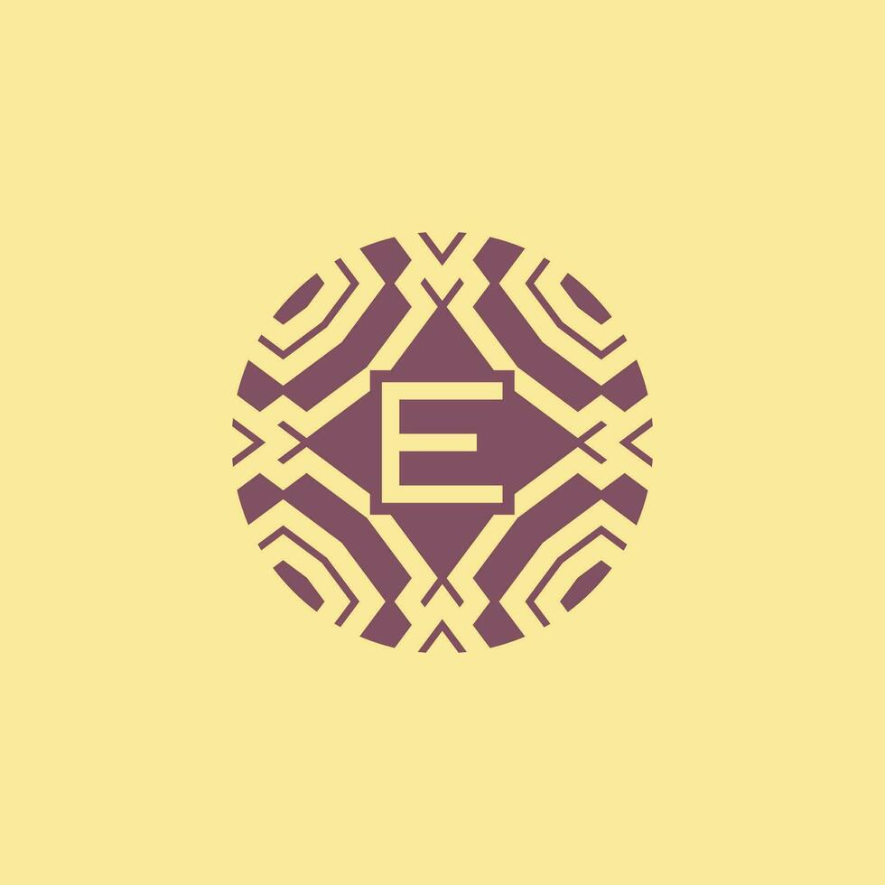 Initial letter E circle frame unique tribe pattern logo vector