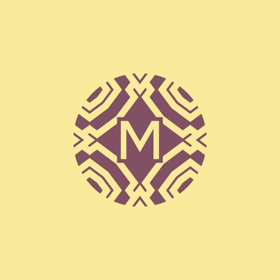 Initial letter M circle frame unique tribe pattern logo vector