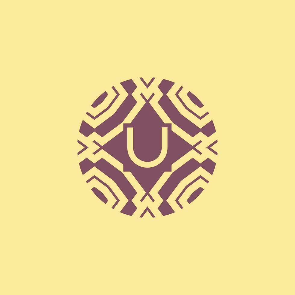 Initial letter U circle frame unique tribe pattern logo vector