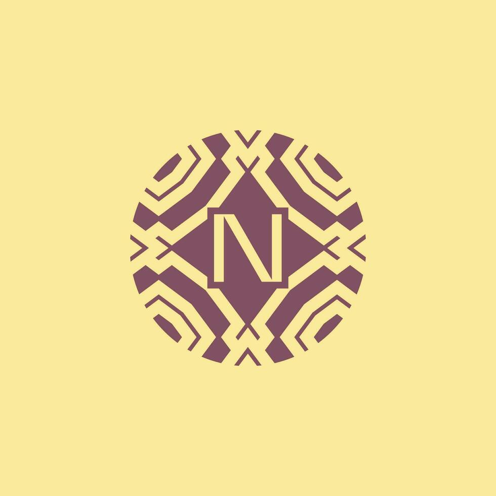 Initial letter N circle frame unique tribe pattern logo vector