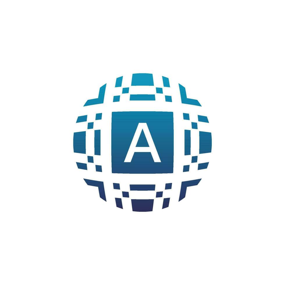 Initial letter A circle digital tech electronic pixel emblem logo vector