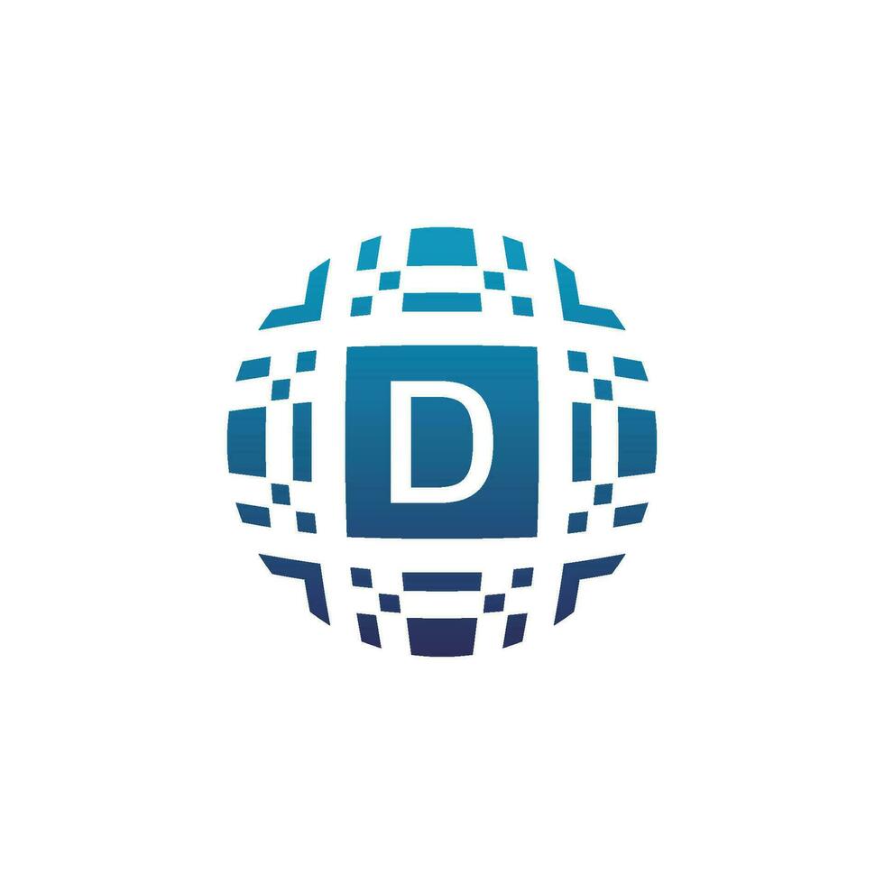 Initial letter D circle digital tech electronic pixel emblem logo vector