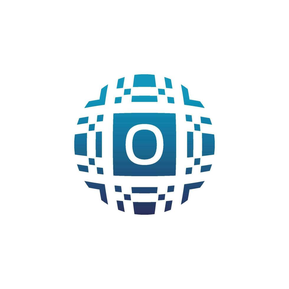 Initial letter O circle digital tech electronic pixel emblem logo vector