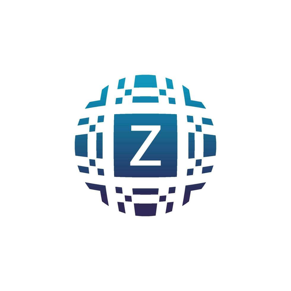 Initial letter Z circle digital tech electronic pixel emblem logo vector