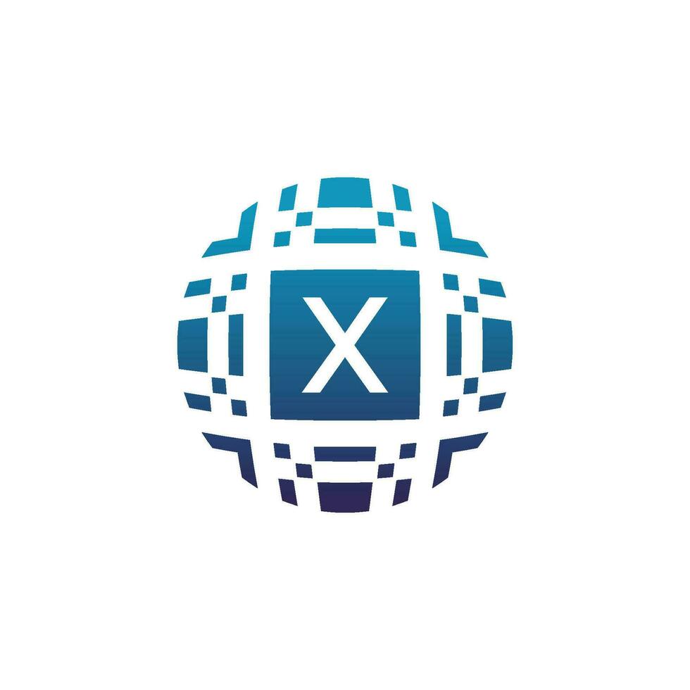 Initial letter X circle digital tech electronic pixel emblem logo vector