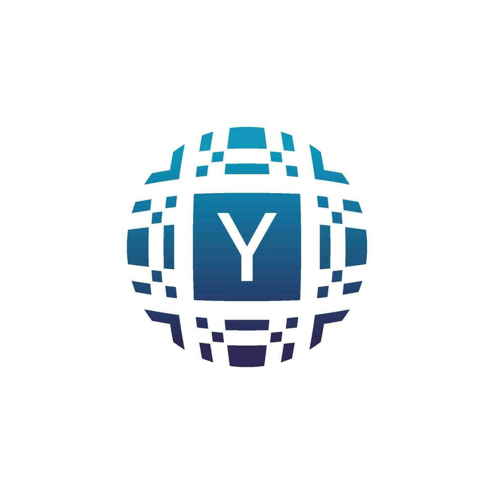 Initial letter Y circle digital tech electronic pixel emblem logo vector