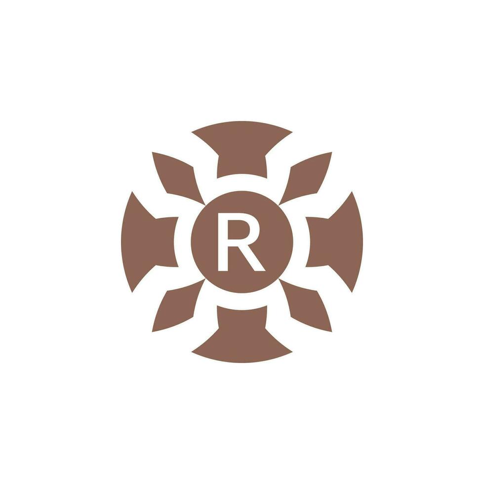 Initial letter R abstract decorative natural leaf pin emblem logo vector