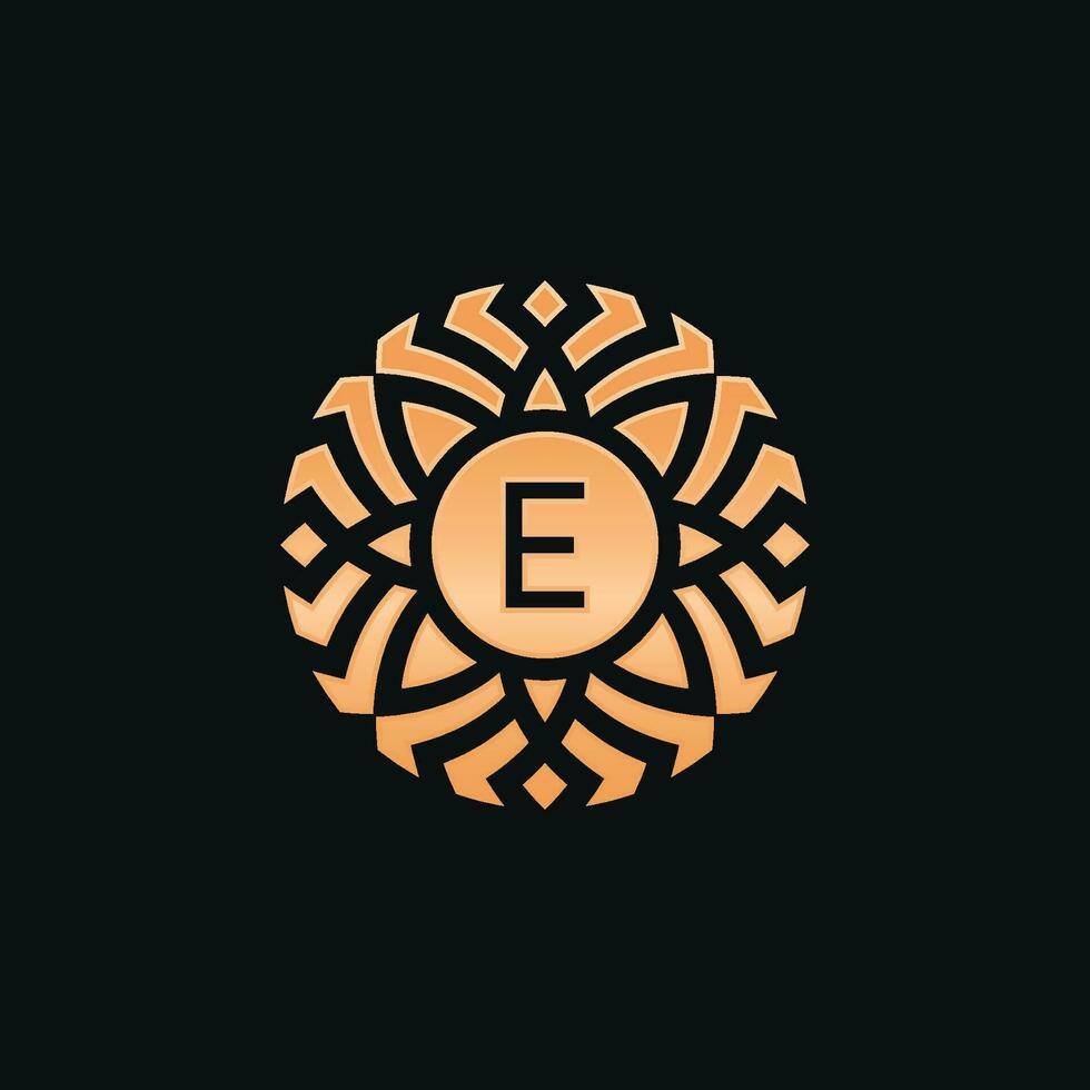 Initial letter E abstract floral medallion emblem logo vector