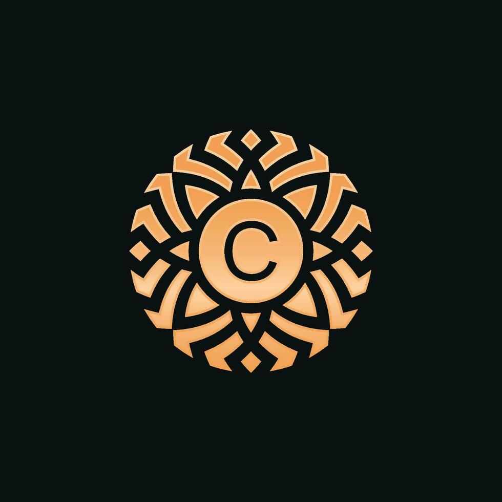 Initial letter C abstract floral medallion emblem logo vector