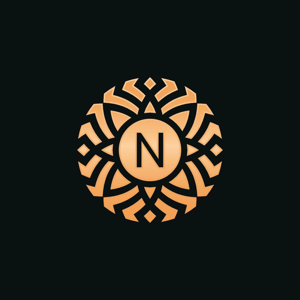 Initial letter N abstract floral medallion emblem logo vector