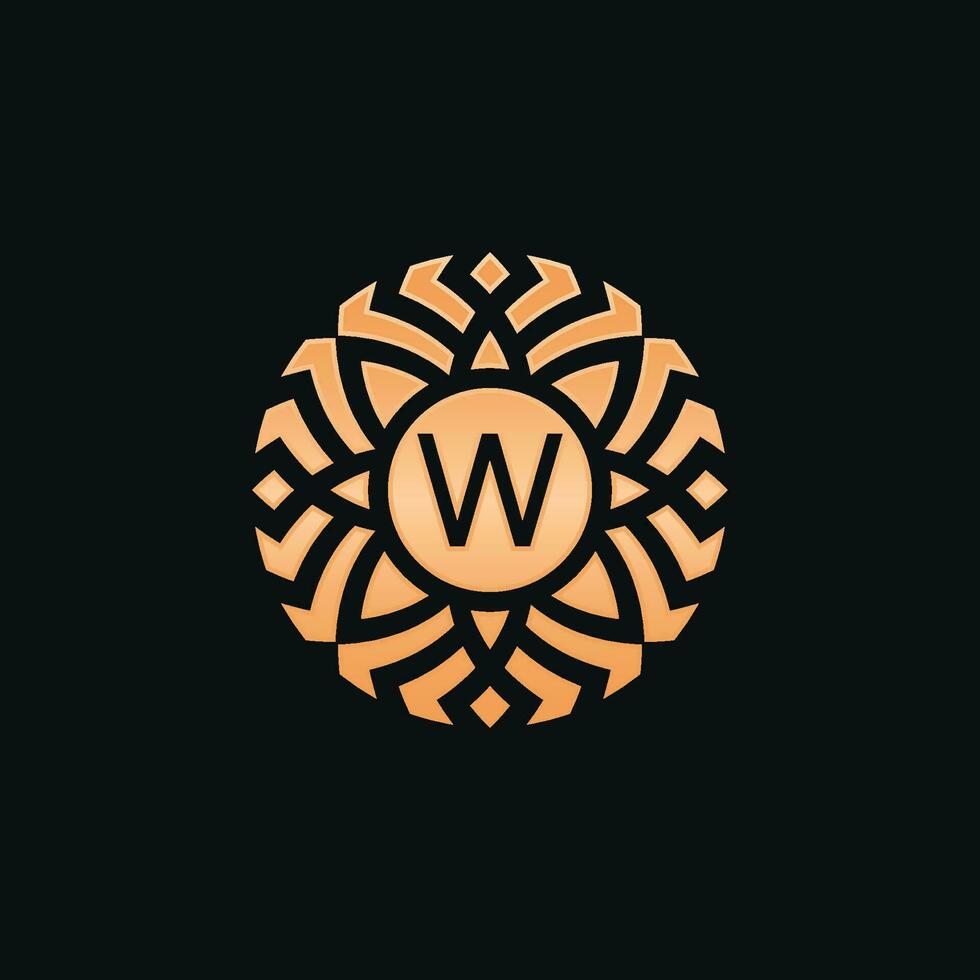 Initial letter W abstract floral medallion emblem logo vector