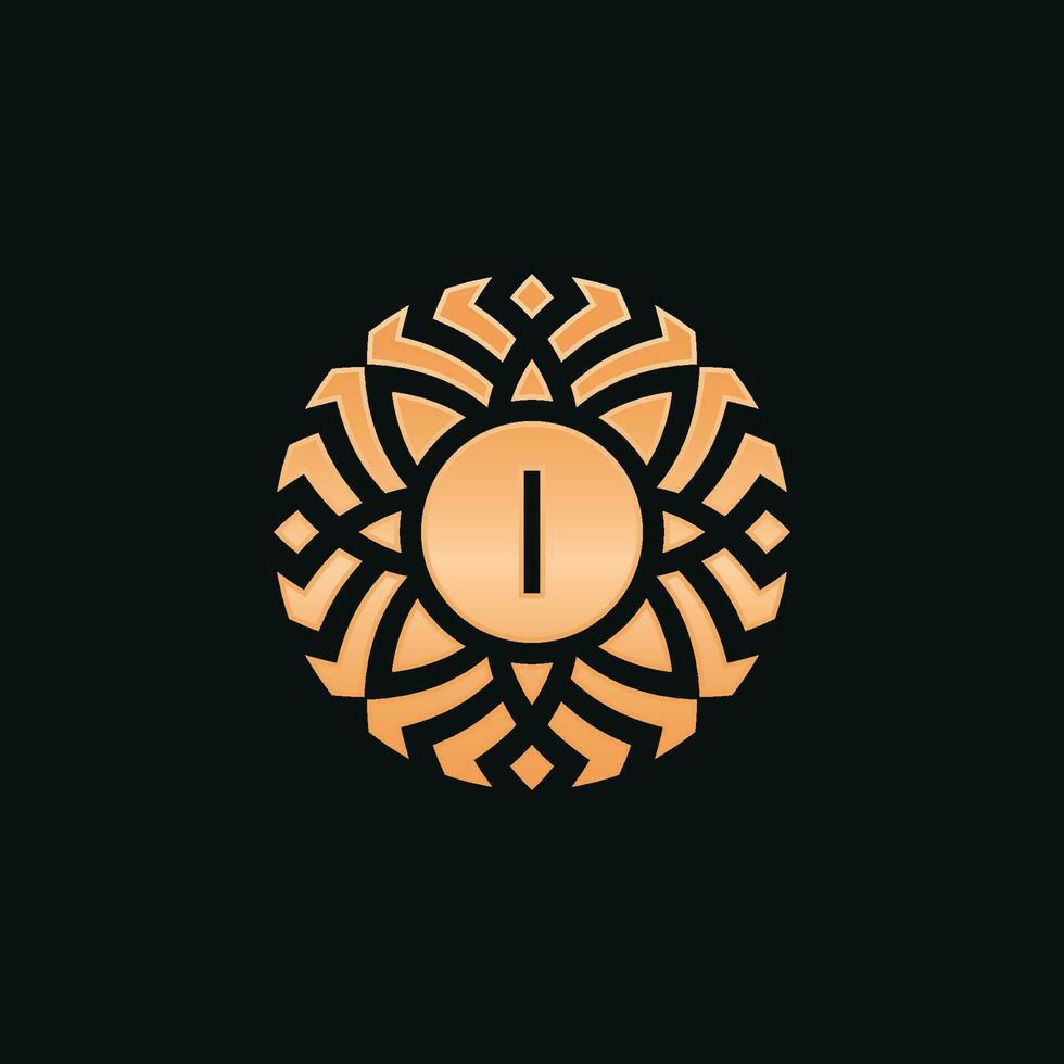 Initial letter I abstract floral medallion emblem logo vector