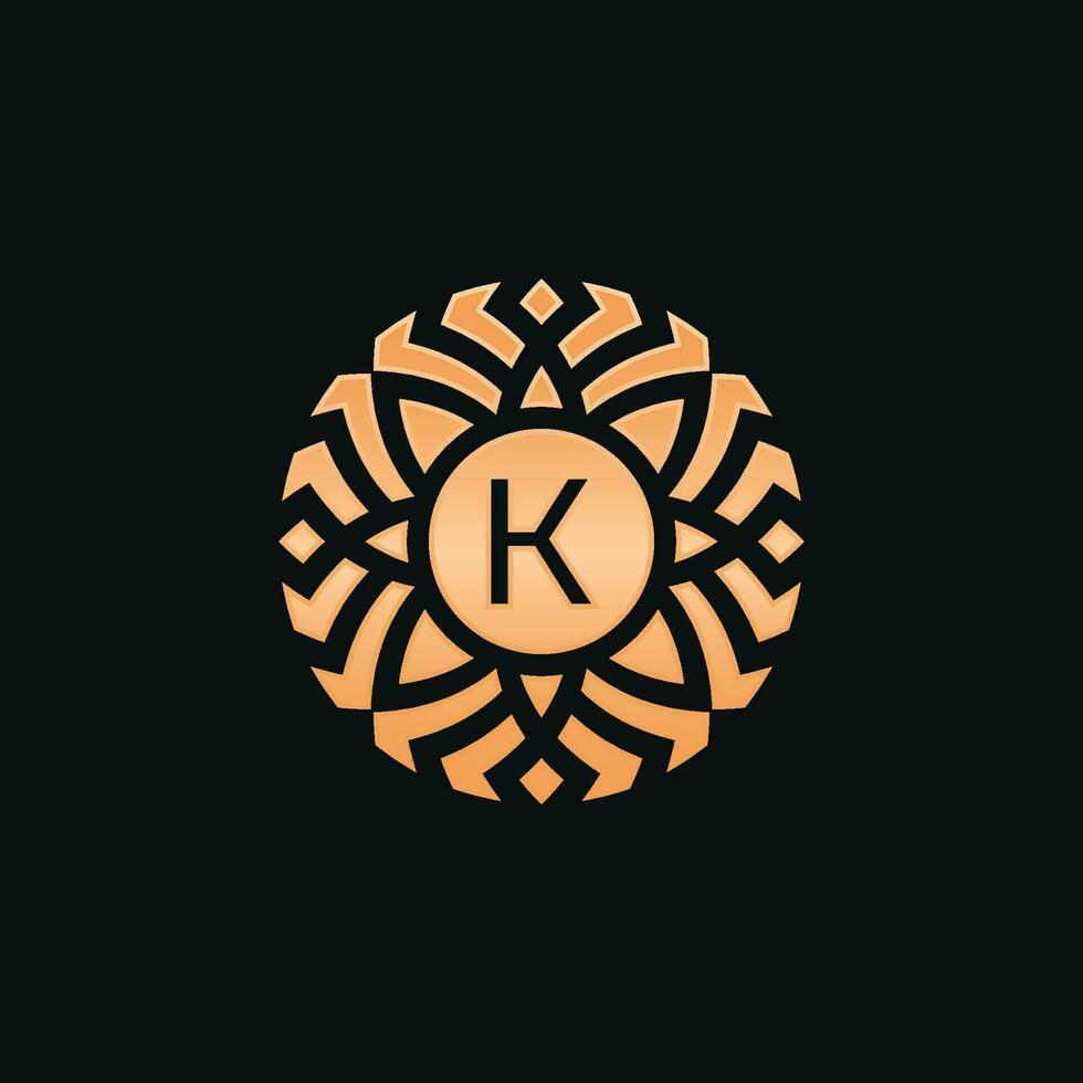 Initial letter K abstract floral medallion emblem logo vector