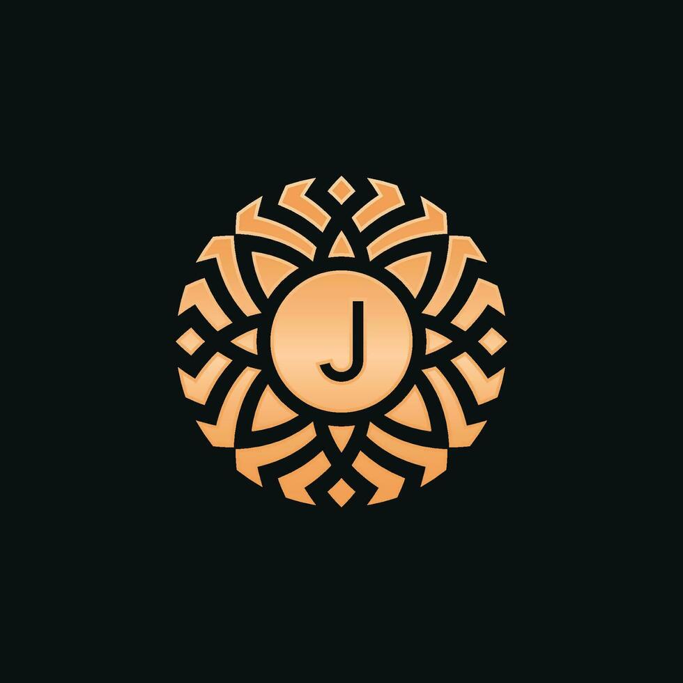 Initial letter J abstract floral medallion emblem logo vector