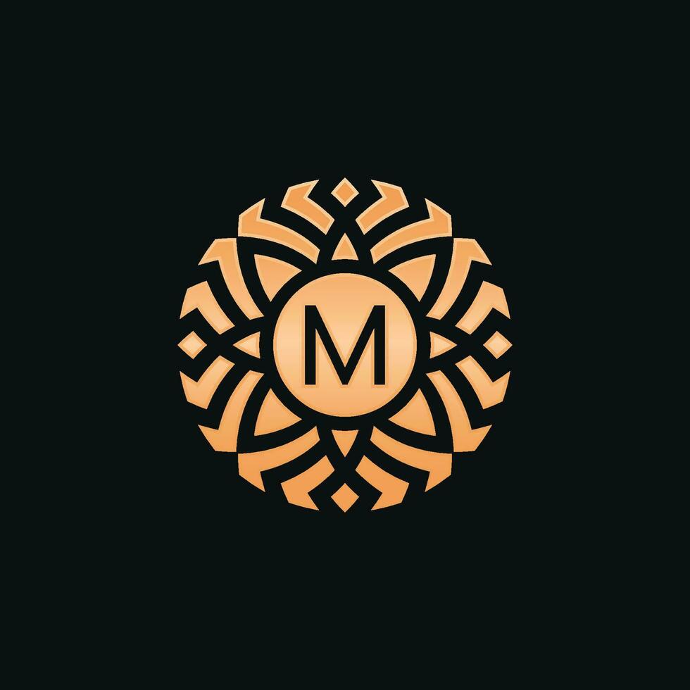 Initial letter M abstract floral medallion emblem logo vector