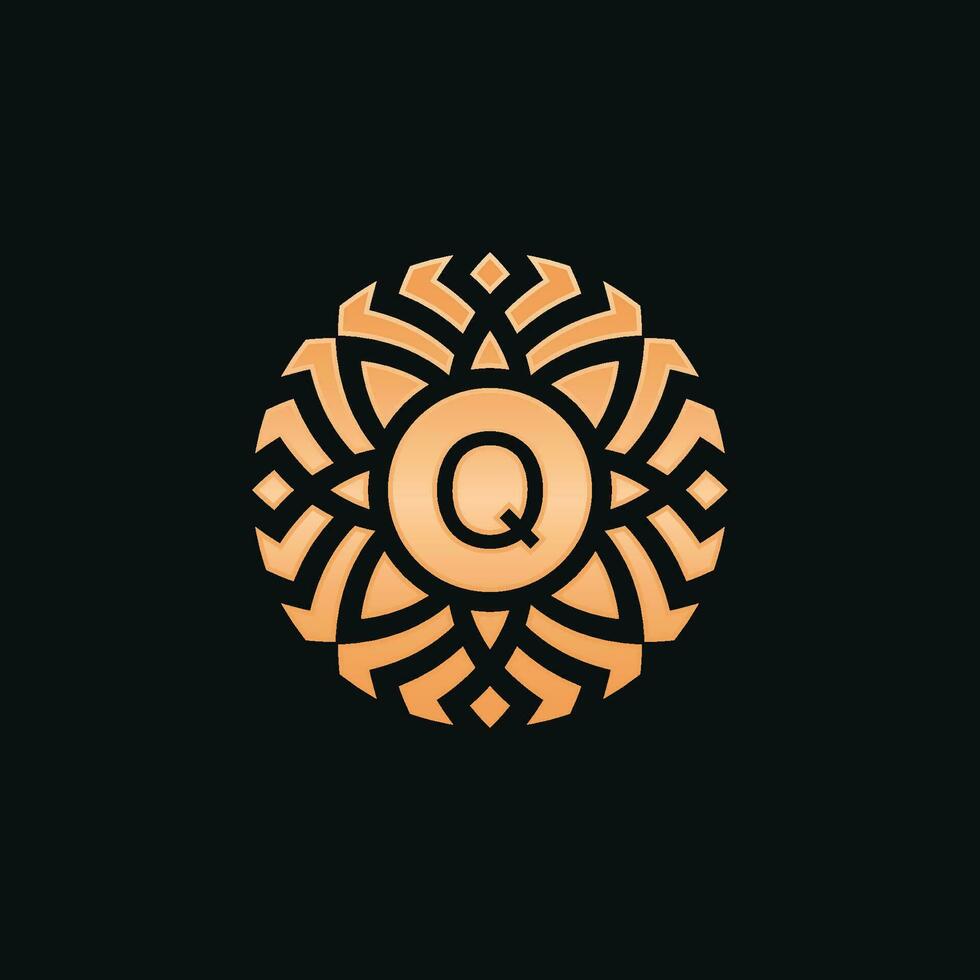 inicial letra q resumen floral medallón emblema logo vector