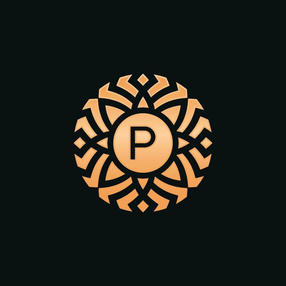Initial letter P abstract floral medallion emblem logo vector