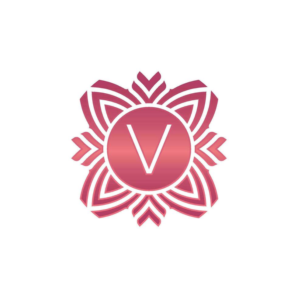 Initial letter V ornamental flower emblem logo vector