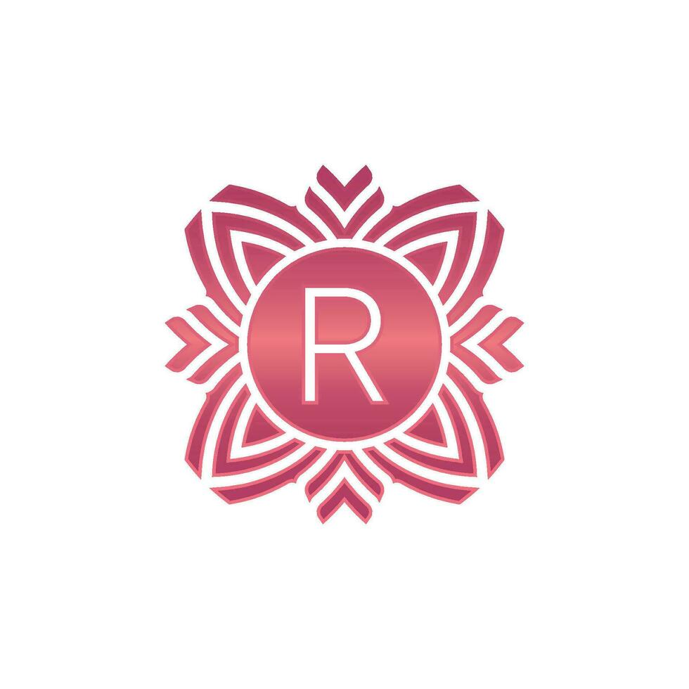 Initial letter R ornamental flower emblem logo vector