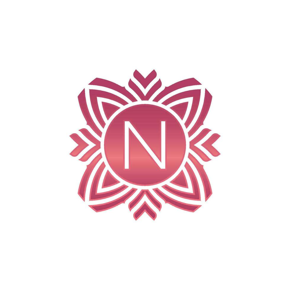 Initial letter N ornamental flower emblem logo vector