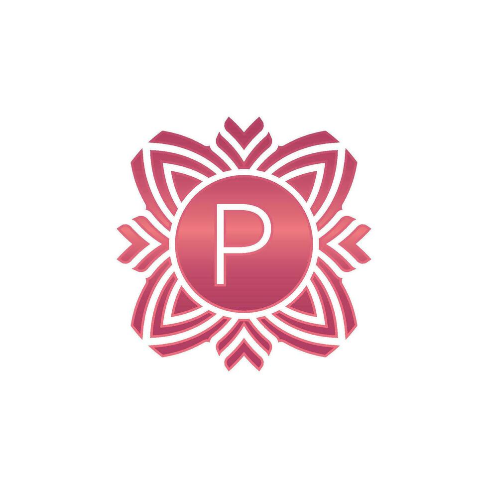 Initial letter P ornamental flower emblem logo vector