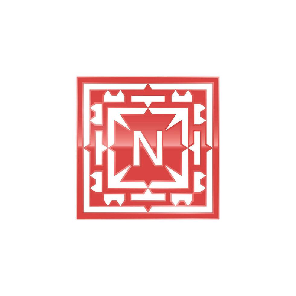 Initial letter N logo, elegant square emblem pattern. vector