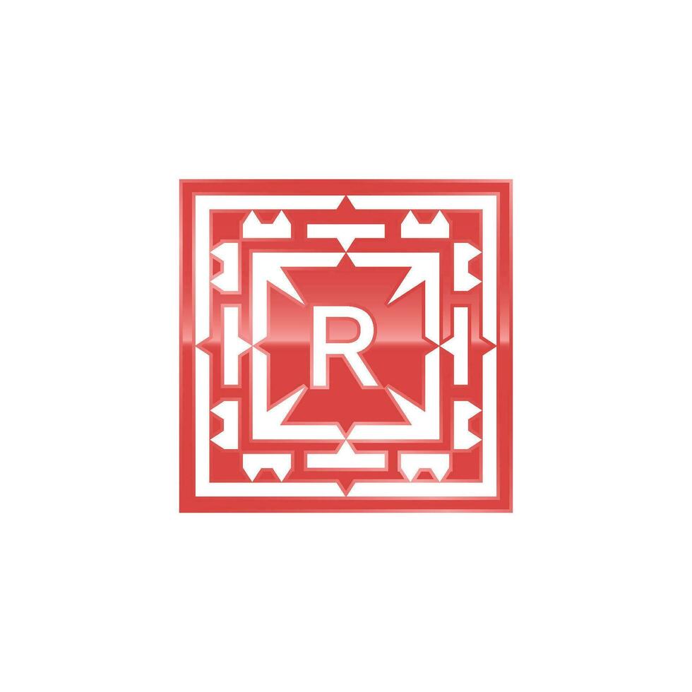 Initial letter R logo, elegant square emblem pattern. vector