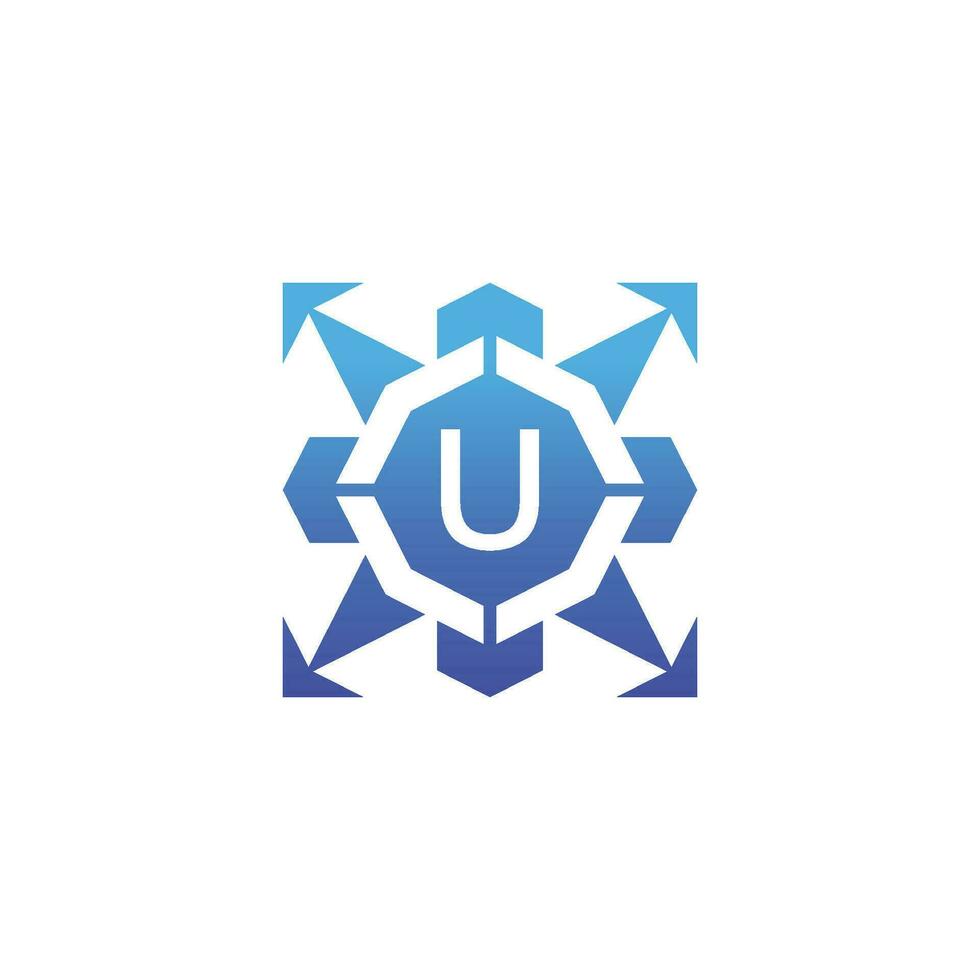 Initial letter U arrow direction technology bagde logo vector