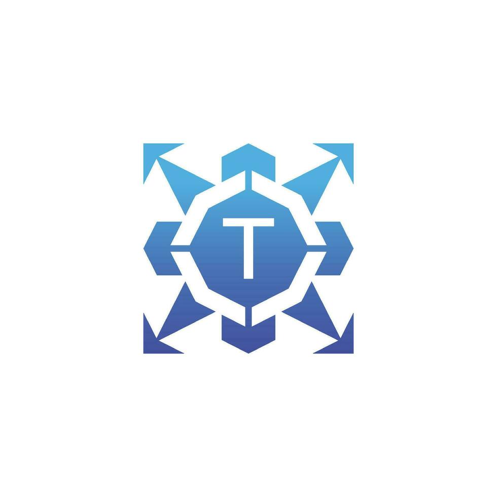 Initial letter T arrow direction technology bagde logo vector