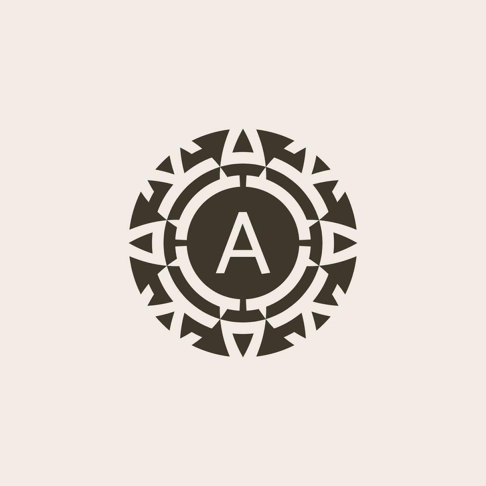 Initial letter A ornamental medal abstract relief logo vector