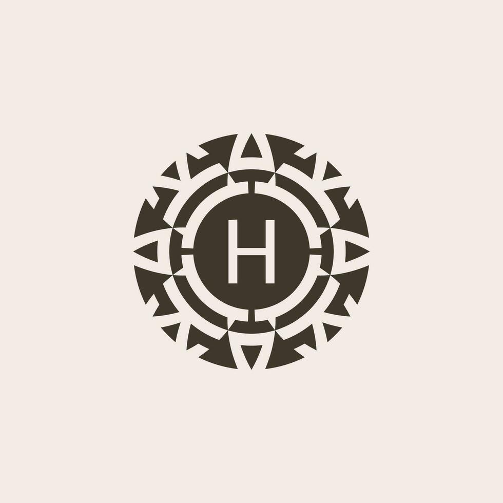 Initial letter H ornamental medal abstract relief logo vector