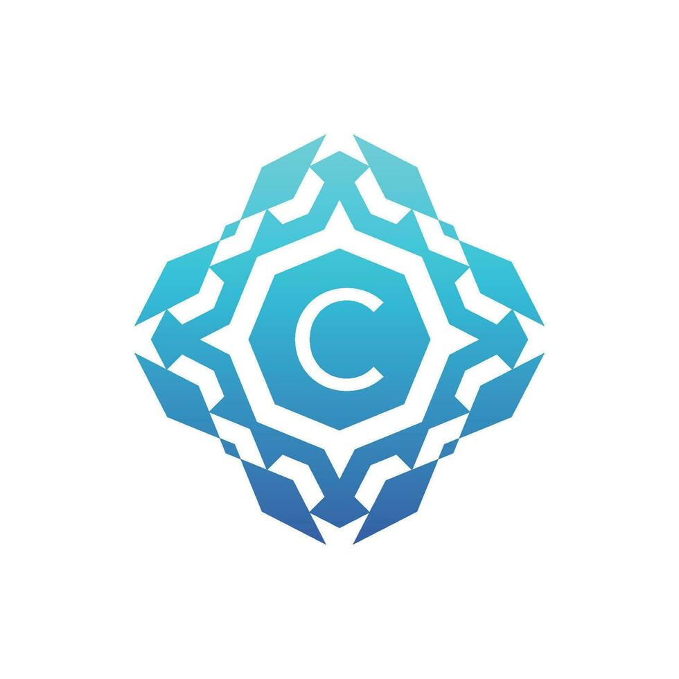 Initial letter C ornamental decorative square pattern logo vector