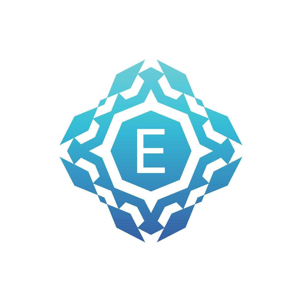 Initial letter E ornamental decorative square pattern logo vector