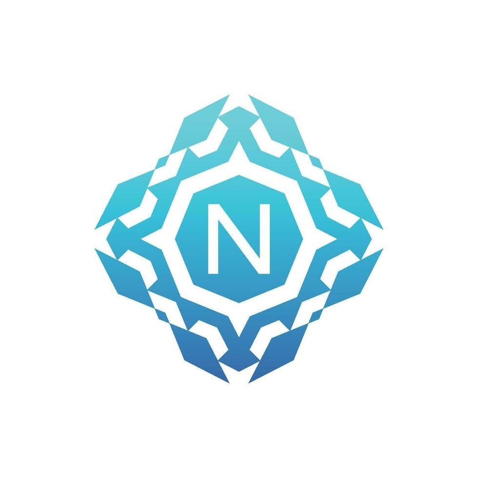 Initial letter N ornamental decorative square pattern logo vector