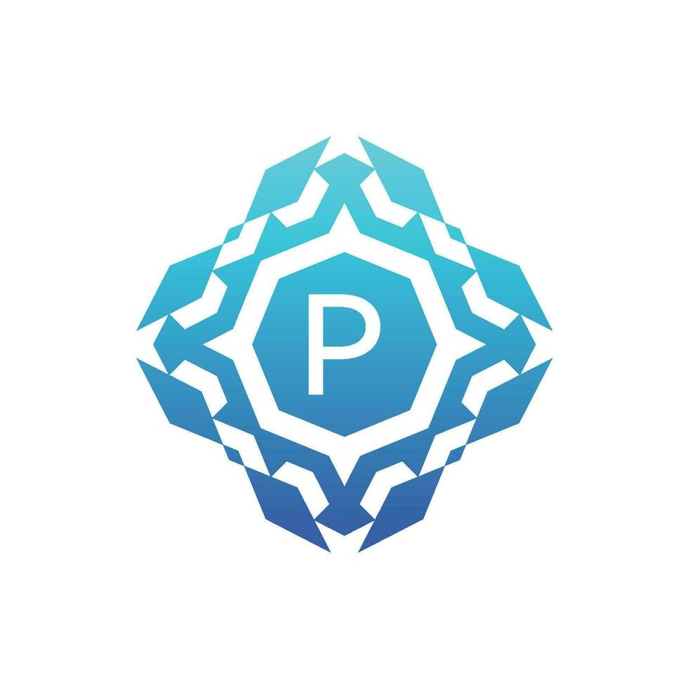 Initial letter P ornamental decorative square pattern logo vector