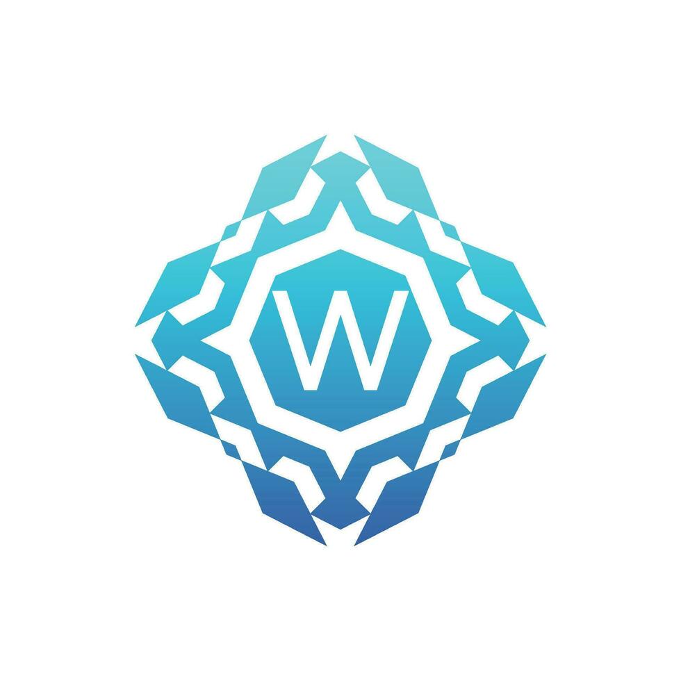 Initial letter W ornamental decorative square pattern logo vector