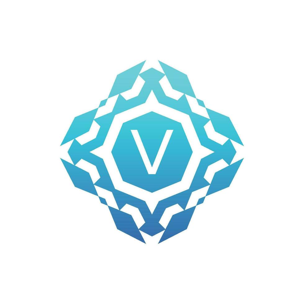 Initial letter V ornamental decorative square pattern logo vector