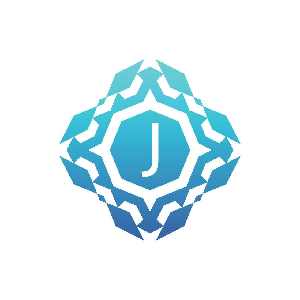 Initial letter J ornamental decorative square pattern logo vector