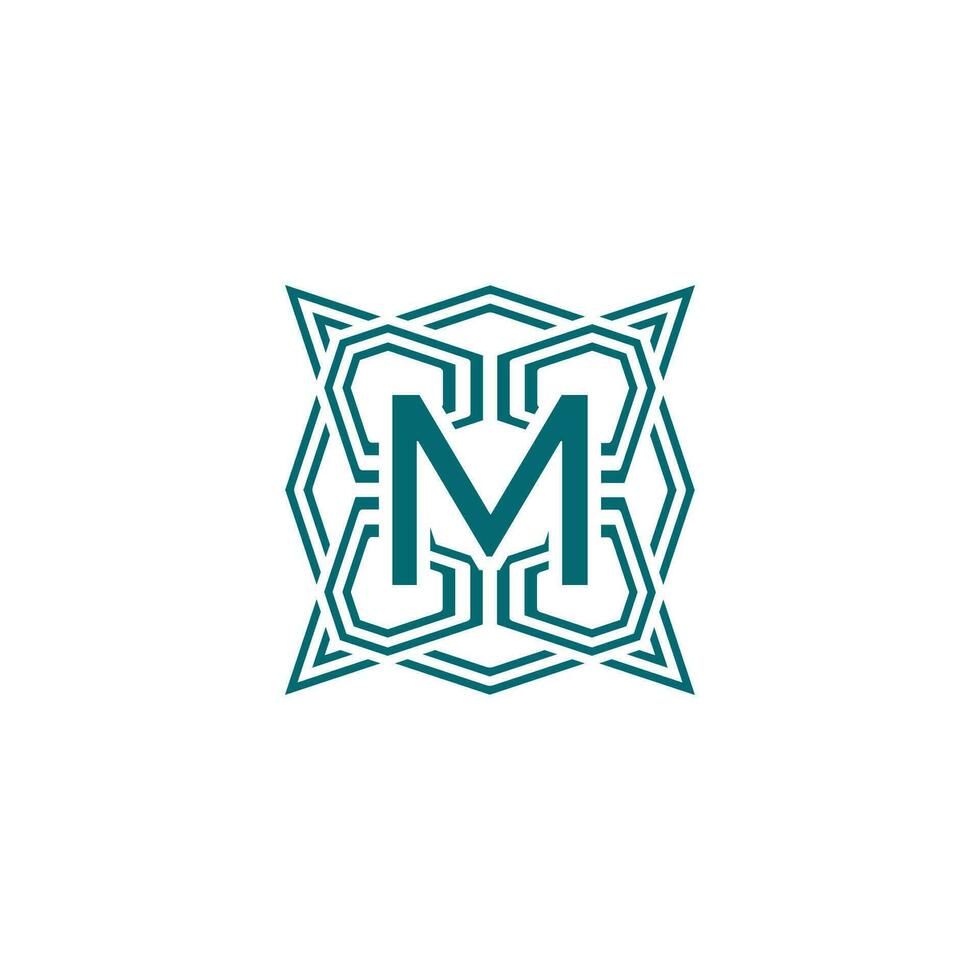Initial letter M elegant lines modern alphabet frame logo vector