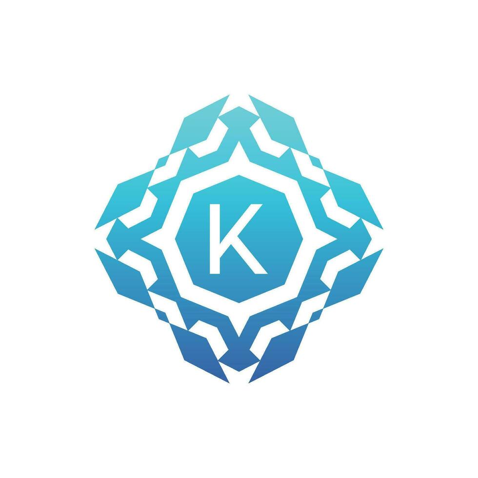 Initial letter K ornamental decorative square pattern logo vector