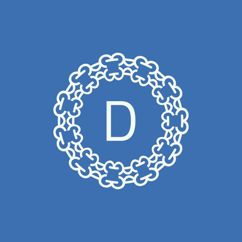 initial letter D ornamental emblem frame circle pattern logo vector