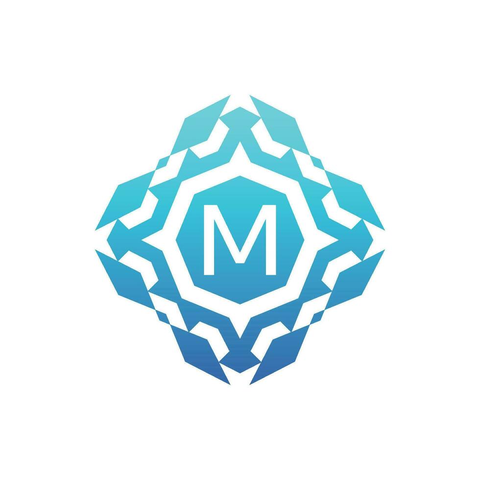 Initial letter M ornamental decorative square pattern logo vector